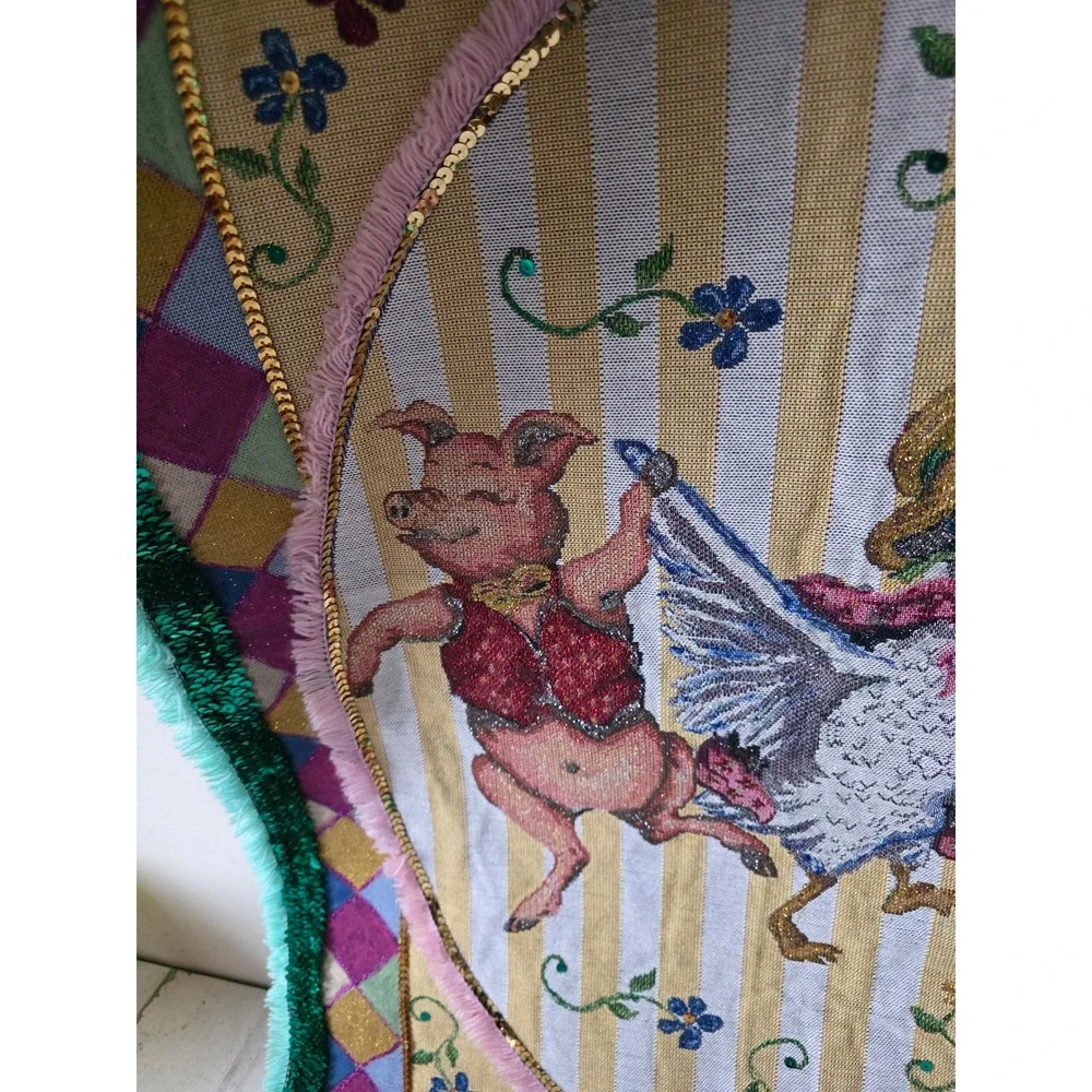 Goodwin weaves Tracy Porter bunny goose pig RARE tapestry‎ hanging sequin unique